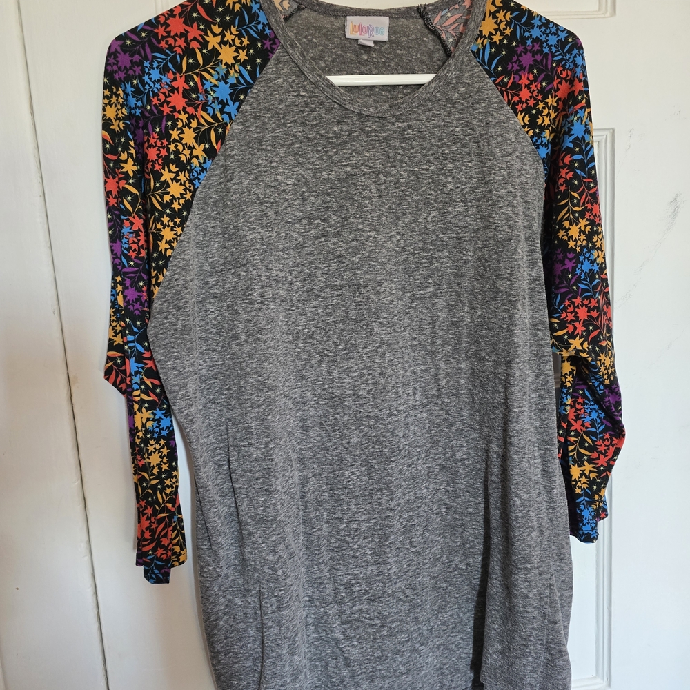 LuLaRoe Heather Gray Top with Floral Accents